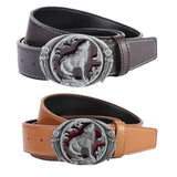 Maxbell Men Waist Belt Wolf Belt Buckle Adjustable Work Business Dress Belt Trousers Yellow