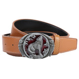 Maxbell Men Waist Belt Wolf Belt Buckle Adjustable Work Business Dress Belt Trousers Yellow