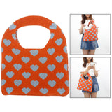 Maxbell Portable Women Knitted Handbag Tote Party Shopping Hollow Heart Summer Orange