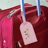 Maxbell Portable Leather Luggage Tag Label ID Card Holder Boarding Tag Pendant Pink