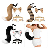 Maxbell Cute Cat Ears Tail Cosplay Halloween Plush Headband Party Adults Adult Brown