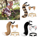 Maxbell Cute Cat Ears Tail Cosplay Halloween Plush Headband Party Adults Adult Brown