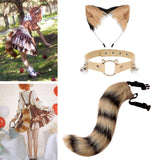 Maxbell Cute Cat Ears Tail Cosplay Halloween Plush Headband Party Adults Adult Brown Black