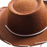 Maxbell Felt Cowboy Hat Cowgirl Hats with Wind Lanyard Sunhat for Holiday Dress up Brown