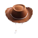 Maxbell Felt Cowboy Hat Cowgirl Hats with Wind Lanyard Sunhat for Holiday Dress up Brown