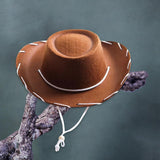 Maxbell Felt Cowboy Hat Cowgirl Hats with Wind Lanyard Sunhat for Holiday Dress up Brown