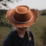 Maxbell Felt Cowboy Hat Cowgirl Hats with Wind Lanyard Sunhat for Holiday Dress up Brown