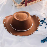 Maxbell Felt Cowboy Hat Cowgirl Hats with Wind Lanyard Sunhat for Holiday Dress up Brown