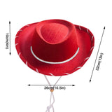 Maxbell Felt Cowboy Hat Cowgirl Hats with Wind Lanyard Sunhat for Holiday Dress up Red