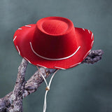 Maxbell Felt Cowboy Hat Cowgirl Hats with Wind Lanyard Sunhat for Holiday Dress up Red