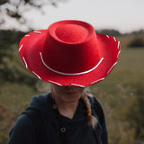 Maxbell Felt Cowboy Hat Cowgirl Hats with Wind Lanyard Sunhat for Holiday Dress up Red