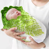 Maxbell Funny Baby Swaddle Blanket and Hat Set Soft Warm Flannel Blanket Beanie Hat Cabbage