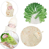 Maxbell Funny Baby Swaddle Blanket and Hat Set Soft Warm Flannel Blanket Beanie Hat Cabbage