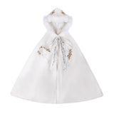 Maxbell Women Cape Chinese Style Hanfu Cloak Poncho Floral Embroidery Jacket White