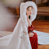 Maxbell Women Cape Chinese Style Hanfu Cloak Poncho Floral Embroidery Jacket White