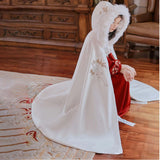 Maxbell Women Cape Chinese Style Hanfu Cloak Poncho Floral Embroidery Jacket White