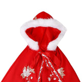 Maxbell Women Cape Chinese Style Hanfu Cloak Poncho Floral Embroidery Jacket Red