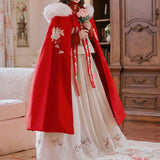 Maxbell Women Cape Chinese Style Hanfu Cloak Poncho Floral Embroidery Jacket Red