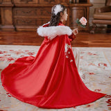 Maxbell Women Cape Chinese Style Hanfu Cloak Poncho Floral Embroidery Jacket Red