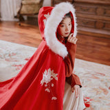 Maxbell Women Cape Chinese Style Hanfu Cloak Poncho Floral Embroidery Jacket Red