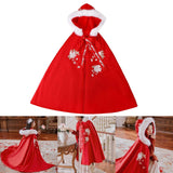 Maxbell Women Cape Chinese Style Hanfu Cloak Poncho Floral Embroidery Jacket Red