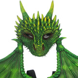 Maxbell Dragon Wing Costume Dinosaur Wing Tail Mask Set Cosplay Roleplay for Kids Green