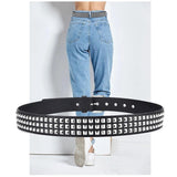 Maxbell Fashion PU Leather Studded Belt Waist Cinch Belt Adjustable Rivet Waist Belt Black