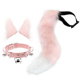 Maxbell Cosplay Costume Set Fur Cat Ears Long Tail for Role Play Masquerade Pink