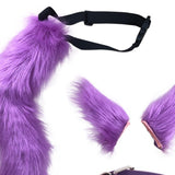 Maxbell Cosplay Costume Set Fur Cat Ears Long Tail for Role Play Masquerade Purple