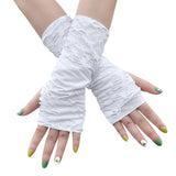 Maxbell Gothic Fingerless Long Gloves for Women Halloween Gloves Ripped Gloves
