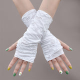 Maxbell Gothic Fingerless Long Gloves for Women Halloween Gloves Ripped Gloves