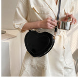 Maxbell Love Heart Shape Shoulder Bag Pure Color Glossy PU Leather for Ladies Girls Black