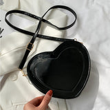 Maxbell Love Heart Shape Shoulder Bag Pure Color Glossy PU Leather for Ladies Girls Black