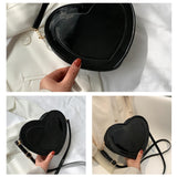 Maxbell Love Heart Shape Shoulder Bag Pure Color Glossy PU Leather for Ladies Girls Black