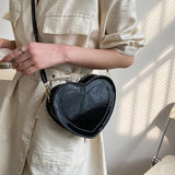 Maxbell Love Heart Shape Shoulder Bag Pure Color Glossy PU Leather for Ladies Girls Black