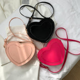 Maxbell Love Heart Shape Shoulder Bag Pure Color Glossy PU Leather for Ladies Girls Black