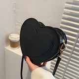 Maxbell Love Heart Shape Shoulder Bag Pure Color Glossy PU Leather for Ladies Girls Black