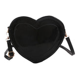 Maxbell Love Heart Shape Shoulder Bag Pure Color Glossy PU Leather for Ladies Girls Black