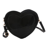 Maxbell Love Heart Shape Shoulder Bag Pure Color Glossy PU Leather for Ladies Girls Black