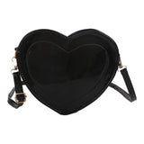 Maxbell Love Heart Shape Shoulder Bag Pure Color Glossy PU Leather for Ladies Girls Black