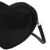 Maxbell Love Heart Shape Shoulder Bag Pure Color Glossy PU Leather for Ladies Girls Black