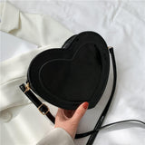 Maxbell Love Heart Shape Shoulder Bag Pure Color Glossy PU Leather for Ladies Girls Black