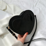 Maxbell Love Heart Shape Shoulder Bag Pure Color Glossy PU Leather for Ladies Girls Black