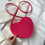 Maxbell Love Heart Shape Shoulder Bag Pure Color Glossy PU Leather for Ladies Girls Rose Red