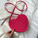 Maxbell Love Heart Shape Shoulder Bag Pure Color Glossy PU Leather for Ladies Girls Rose Red