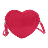 Maxbell Love Heart Shape Shoulder Bag Pure Color Glossy PU Leather for Ladies Girls Rose Red