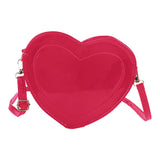 Maxbell Love Heart Shape Shoulder Bag Pure Color Glossy PU Leather for Ladies Girls Rose Red