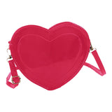 Maxbell Love Heart Shape Shoulder Bag Pure Color Glossy PU Leather for Ladies Girls Rose Red