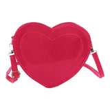 Maxbell Love Heart Shape Shoulder Bag Pure Color Glossy PU Leather for Ladies Girls Rose Red
