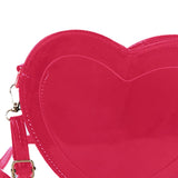 Maxbell Love Heart Shape Shoulder Bag Pure Color Glossy PU Leather for Ladies Girls Rose Red